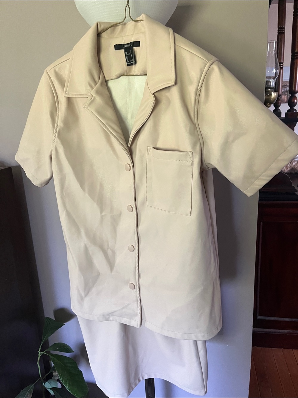 Forever 21 Women’s Faux Leather Jacket and Skirt Set -New Cream Color